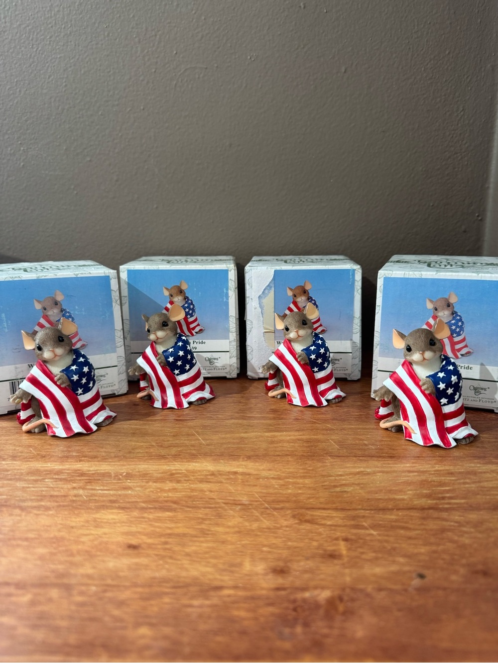Fitz and Floyd, Charming Tails, Set of 4 ~ Mouse Wrapped in an American Flag